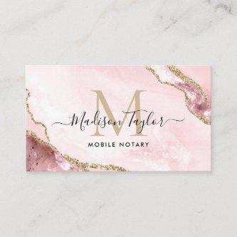 Notary Loan Agent Pink Gold Marble Agate Monogram