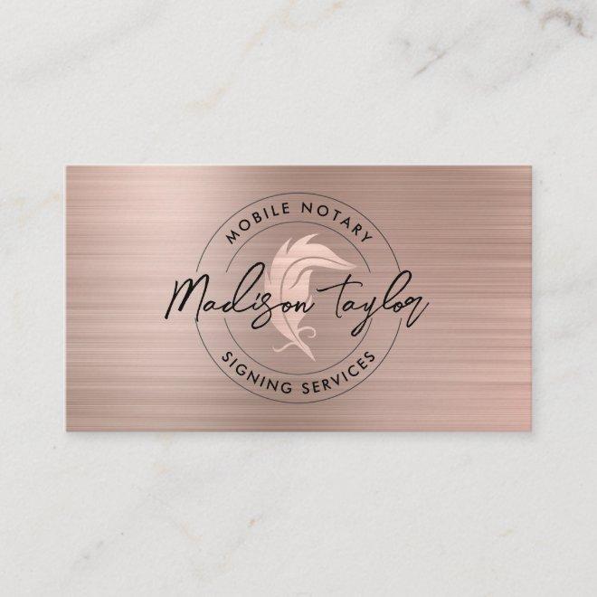 Notary Loan Agent Rose Gold Brushed Metal Quill