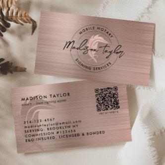 Notary Loan Agent Rose Gold Brushed Metal Quill QR