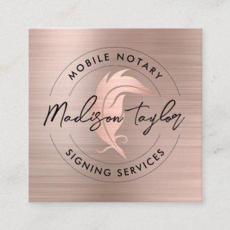 Notary Loan Agent Rose Gold Brushed Metal Quill Square