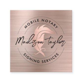 Notary Loan Agent Rose Gold Brushed Metal Quill Square