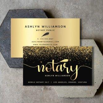 Notary Loan Sign Agent Black Gold Glitter Script