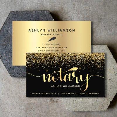 Notary Loan Sign Agent Black Gold Glitter Script