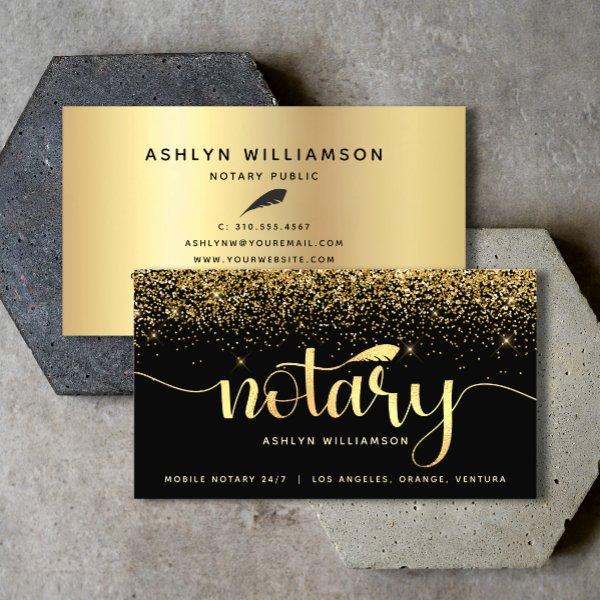 Notary Loan Sign Agent Black Gold Glitter Script