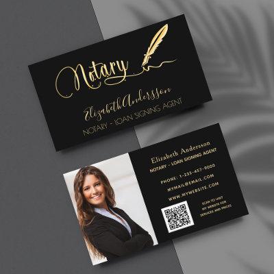 Notary loan signing agent black gold photo QR code