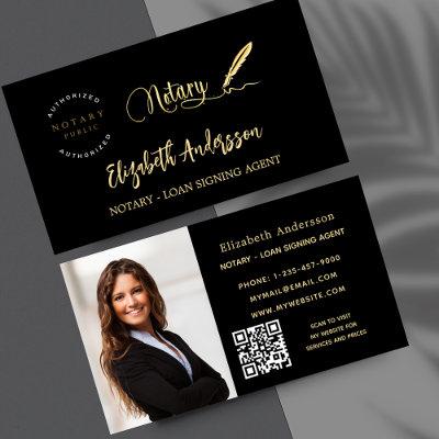 Notary loan signing agent black gold photo QR logo