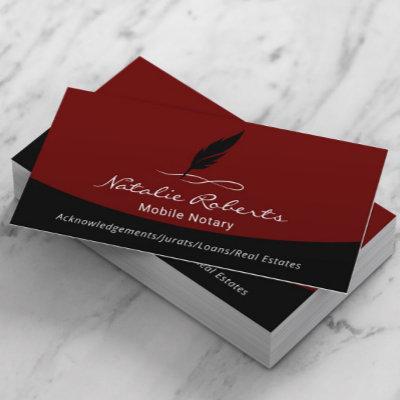 Notary Loan Signing Agent Black Red Quill Logo