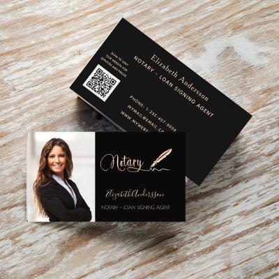 Notary loan signing agent black rose gold photo QR