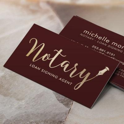 Notary Loan Signing Agent Dark Red & Gold