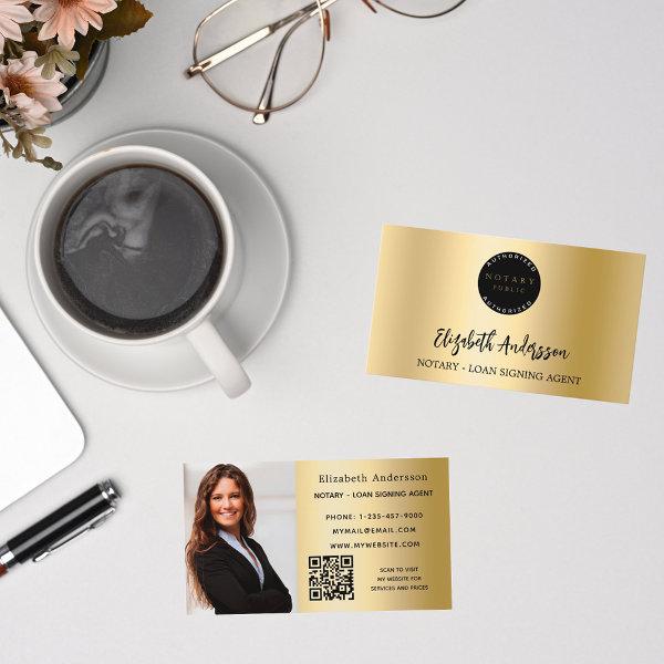 Notary loan signing agent gold photo QR logo