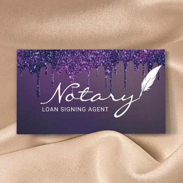 Notary Loan Signing Agent Purple Glitter Drips