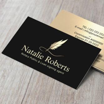 Notary Loan Signing Agent Quill Logo Black & Gold