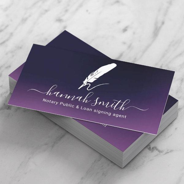 Notary Loan Signing Agent Quill Logo Classy Purple