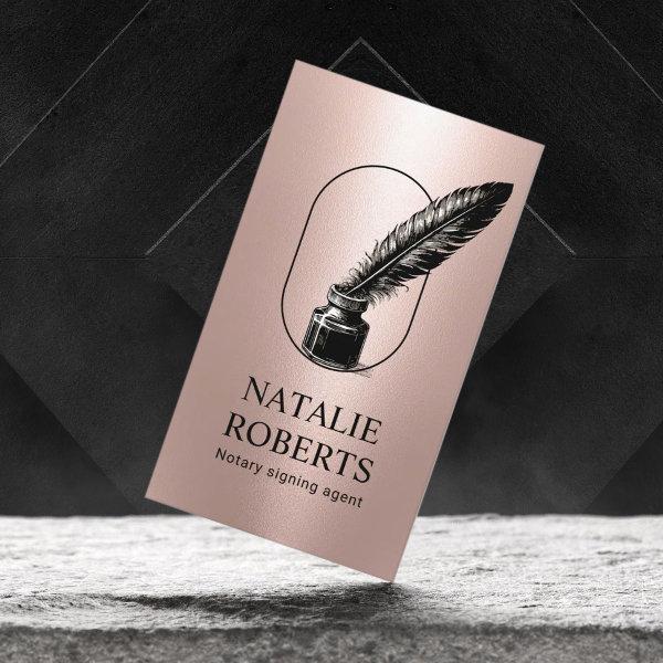 Notary Loan Signing Agent Quill Logo Rose Gold