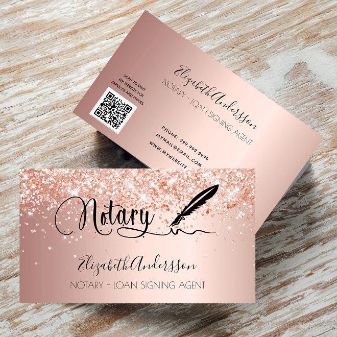 Notary loan signing agent rose gold glitter QR