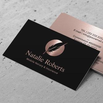 Notary Loan Signing Agent Rose Gold Quill Logo