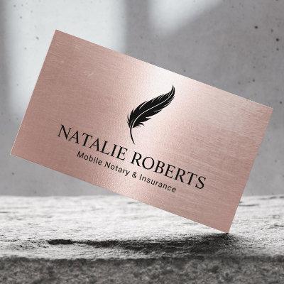 Notary Loan Signing Agent Rose Gold Quill Pen Logo