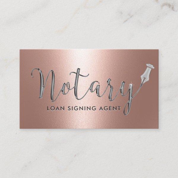 Notary Loan Signing Agent Silver Script Rose Gold