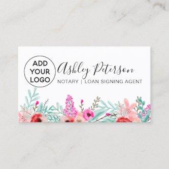 Notary logo Mint pink floral watercolor bouquet