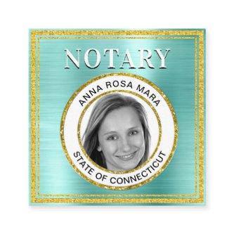 *~* NOTARY PHOTO METAL AQUA Signing Agent Square