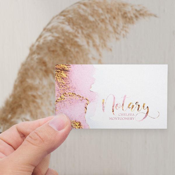 Notary Pink Watercolor and Gold Calligraphy