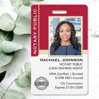 Notary Public Loan Signing Agent ID Red Gold Badge