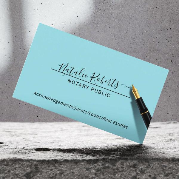 Notary Public Minimalist Script Signature Aqua