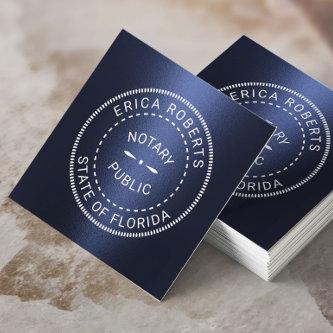 Notary Public Stamp Modern Navy Blue Metallic Square