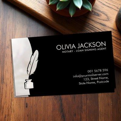 Notary quill pen ink black and pearl
