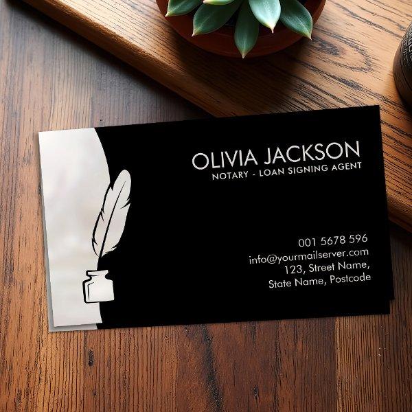 Notary quill pen ink black and pearl