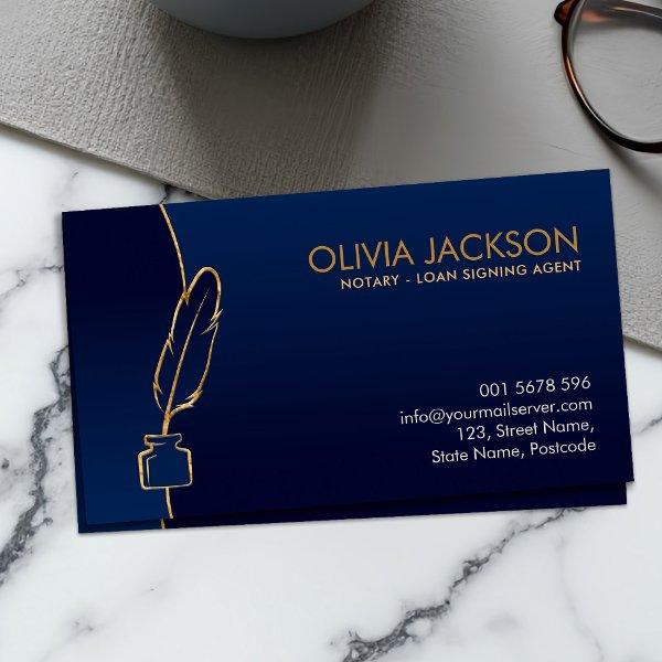 Notary quill pen ink blue and gold
