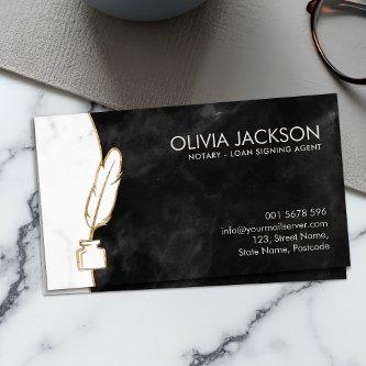 Notary quill pen ink marble and gold