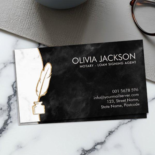 Notary quill pen ink marble and gold