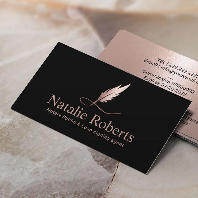 Notary Signing Agent Chic Rose Gold Quill Logo