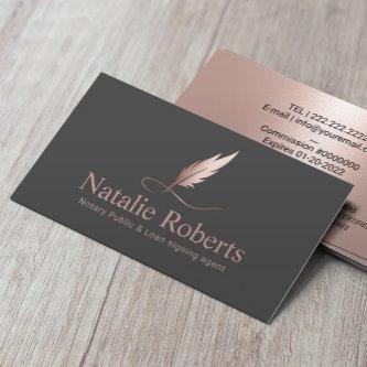 Notary Signing Agent Elegant Rose Gold Quill Logo