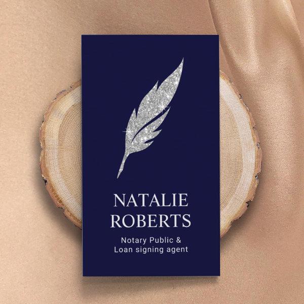 Notary Signing Agent Modern Silver Quill Logo Navy