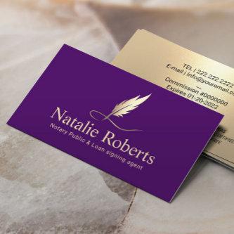 Notary Signing Agent Purple & Gold Quill Logo