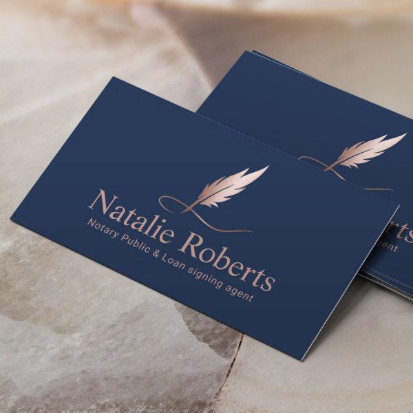 Notary Signing Agent Rose Gold Quill Logo Navy
