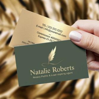 Notary Signing Agent Sage Green & Gold Quill Logo
