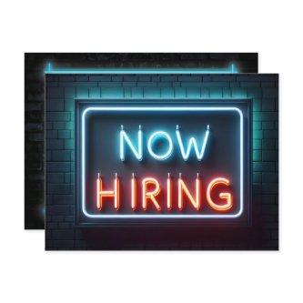 Now Hiring Neon Sign On Brick Postcard