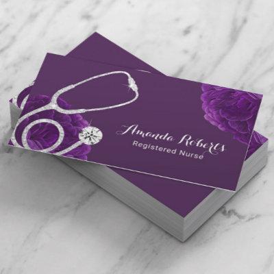 Nurse Caregiver Medical Elegant Purple Floral