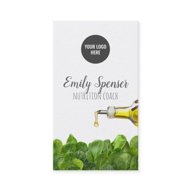 Nutrition Coach Green Leaves Olive Oil White Card