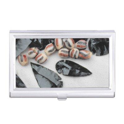 Obsidian Arrowheads with Rust & Black Glass Beads  Case