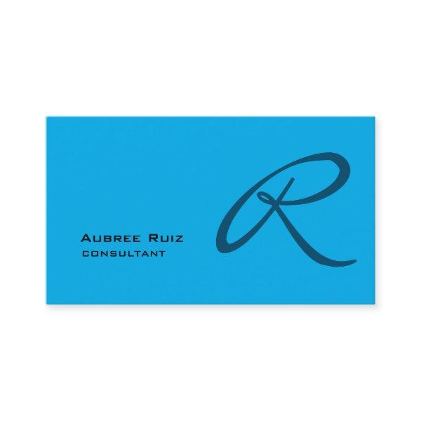 Ocean Sky Blue Modern Plain Monogram Professional
