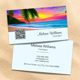 Ocean Sunrise QR Code Tropical Travel Blue