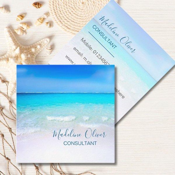 Ocean Wave Beach Blue Scene Modern Monogram Square Square