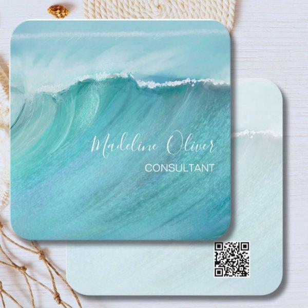 Ocean Waves Beach Sea Travel QR Code Modern Square