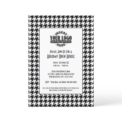Office Holiday Party Black White Houndstooth Logo Invitation