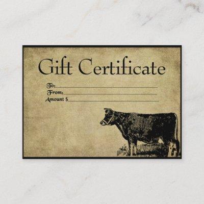 Ol' Bessy Cow- Prim Gift Certificate Cards