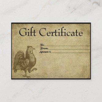 Ol' Rooster Struttin'- Prim Gift Certificate Cards